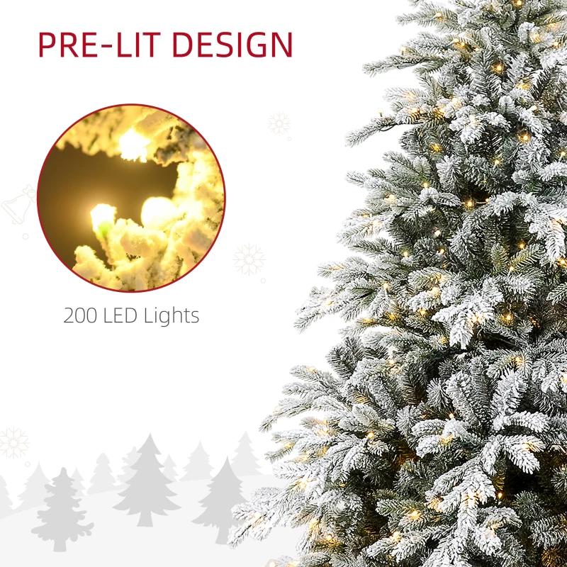 HOMCOM 5ft Artificial Prelit Christmas Tree with Warm White LED Light and Snow Flocked Branches, Metal Base