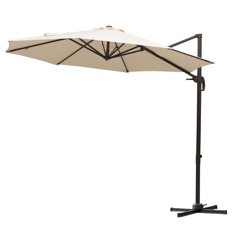 Outsunny 10ft Cantilever Patio Umbrella with 360° Rotation, Crank & Cross Base for Garden Deck Pool Backyard, Cream