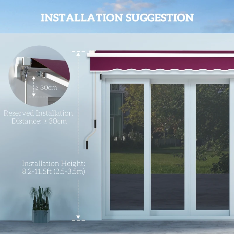 Outsunny 10' x 8' Manual Retractable Awning with LED Lights, Aluminum Frame Sun Canopies for Patio Door Window, Wine Red