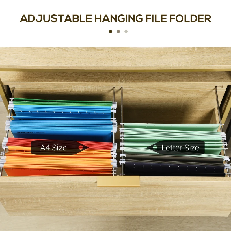Vinsetto Lateral Filing Cabinet, 2 Drawers File Cabinet with Hanging Bars for A4 and Letter Size, Printer Stand for Home Office, Natural Tone