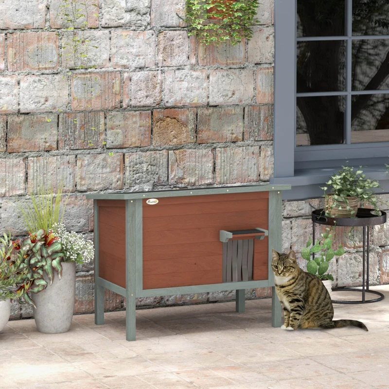 PawHut Outdoor Cat House, Wooden Feral Cat House w/ Removable Floor, Brown