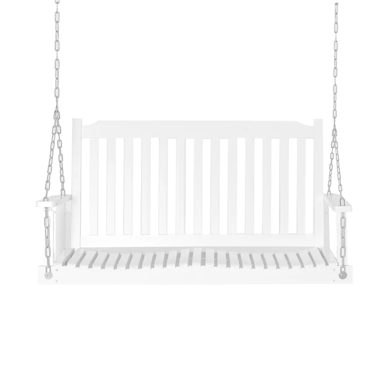 Outsunny 2-People Porch Swing Bench, Patio Swing Chair with 2 Adjustable Hanging Chains for Deck, Garden, Backyard, White