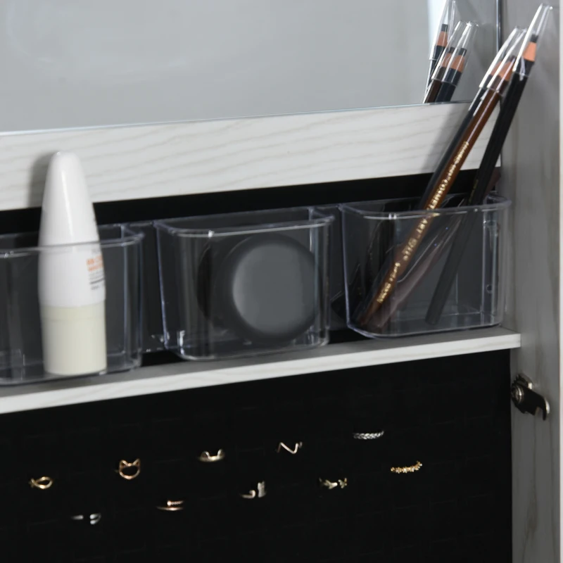 HOMCOM Mirror Jewellery Cabinet Armoire, Lockable Jewellery Organizer with Full-Length Mirror, LED Lights, Standing Jewellery Armoire in White Wood