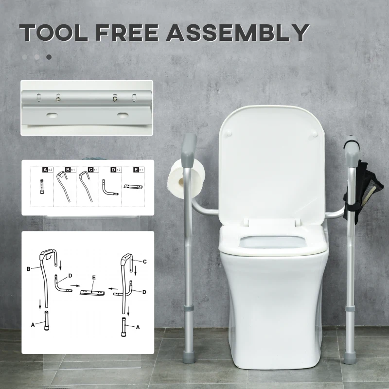 HOMCOM Toilet Safety Rail for Elderly, 300lbs Toilet Safety Frame with Adjustable Height and Width, Storage Pocket, Padded Arms, Assist Grab Bar for Seniors, Easy Installation