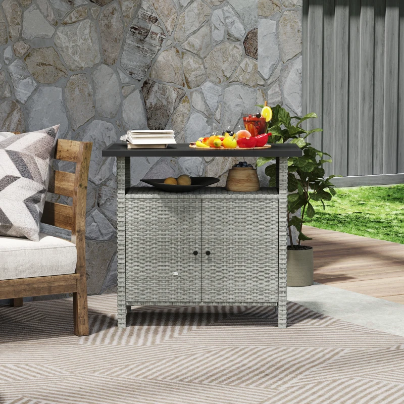 Outsunny Wicker Outdoor Storage Cabinet with Two Doors and Shelf for Outdoor Pool Towel Storage, Gray