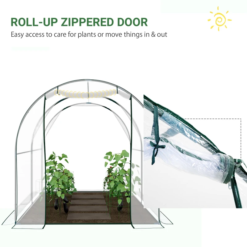 Outsunny 6.6' x 8.2' x 6.6' Dome Tunnel Greenhouse Plant Shed Garden Hot House Growing Tent w/ Roll Up Door, Transparent