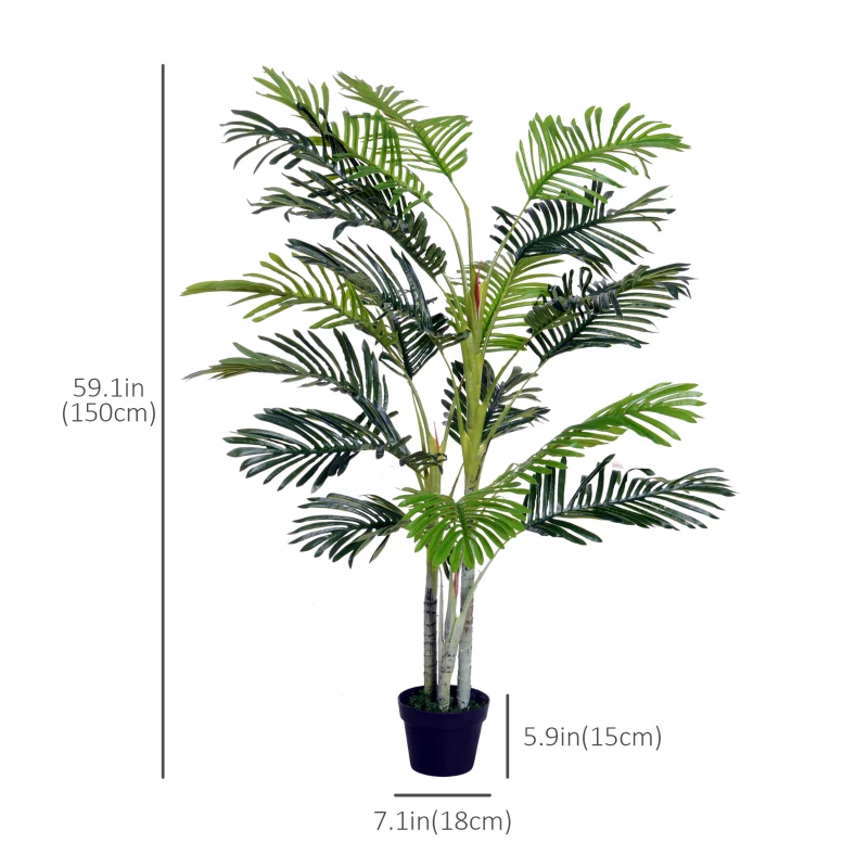Outsunny 5FT Artificial Palm Tree, Fake Tropical Tree with Lifelike Leaves, Faux Plant in Pot for Indoor Decoration, Green