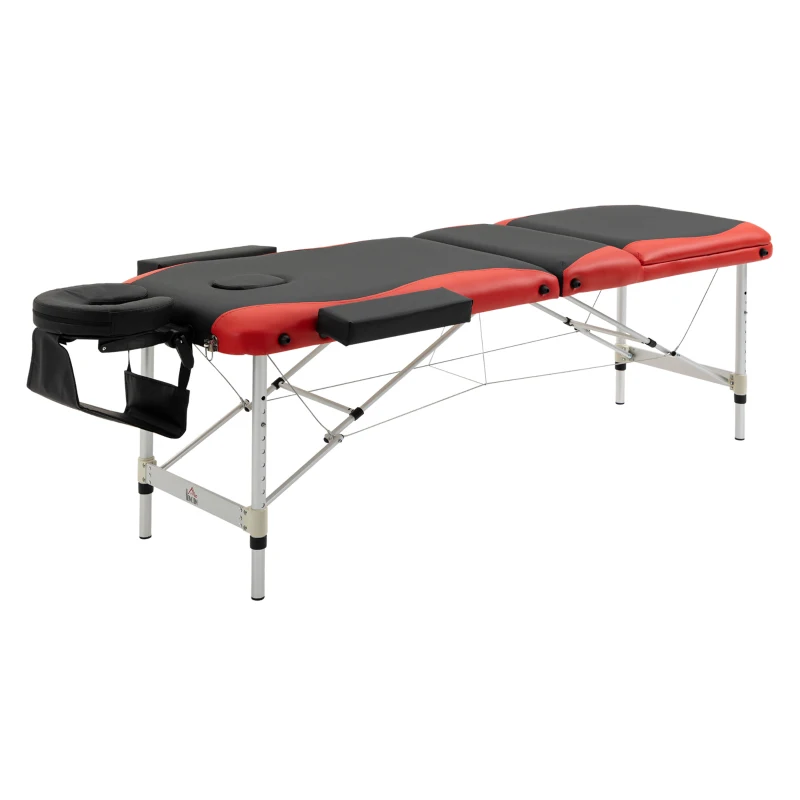 HOMCOM 85" 3 Section Foldable Massage Table Professional Salon Spa Facial Couch Bed (Black/Red)