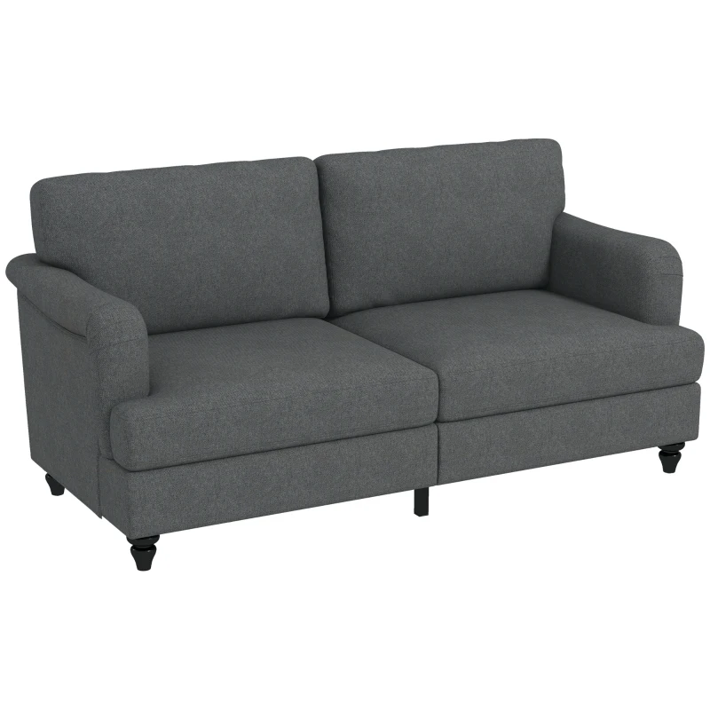 HOMCOM Modern 3-Seater Sofa for Bedroom, 71" Linen Fabric Couch with Slatted Frame and Rubber Wood Legs - Dark Gray