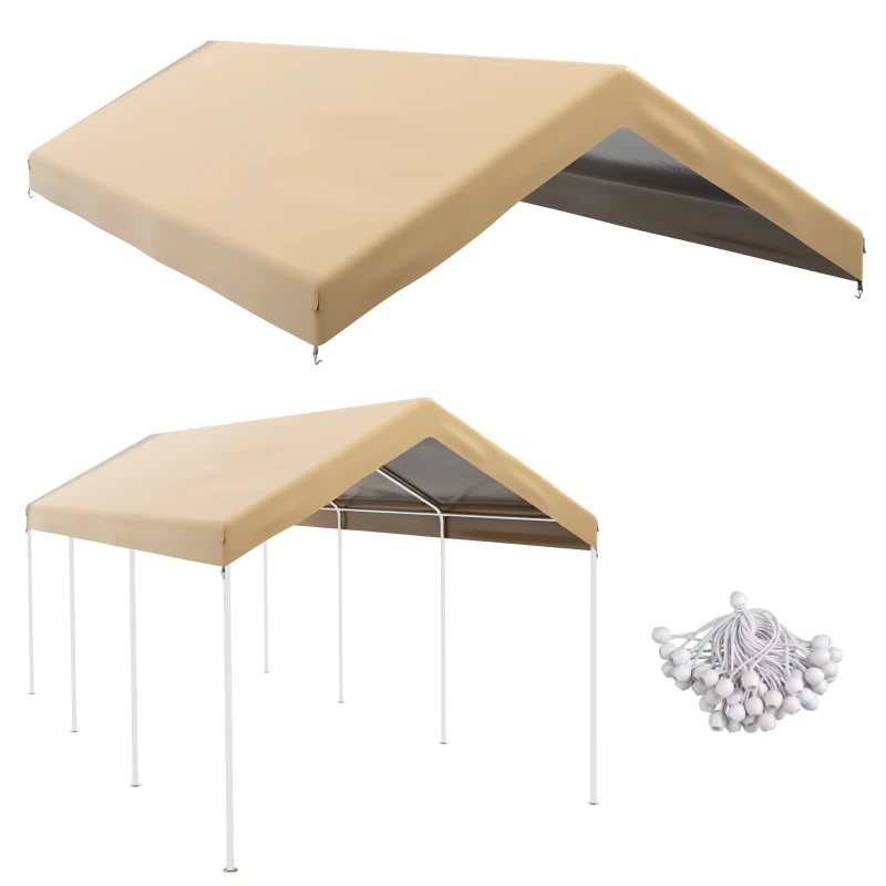 Outsunny 20' x 10' Carport Replacement Canopy for Model 84C-207WT or 84C-386V00WT with Ball Bungee Cords, Beige (Only Cover)