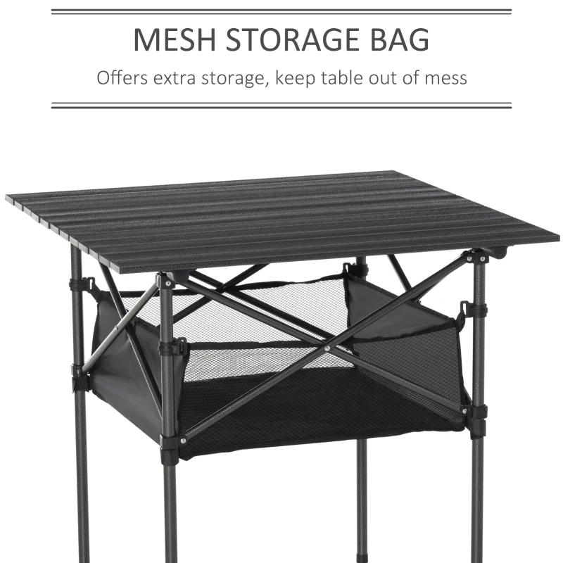 Outsunny Folding Camping Table with Mesh Storage Bag, Lightweight Aluminum Picnic Desk, Roll Up Tabletop with Carring Bag