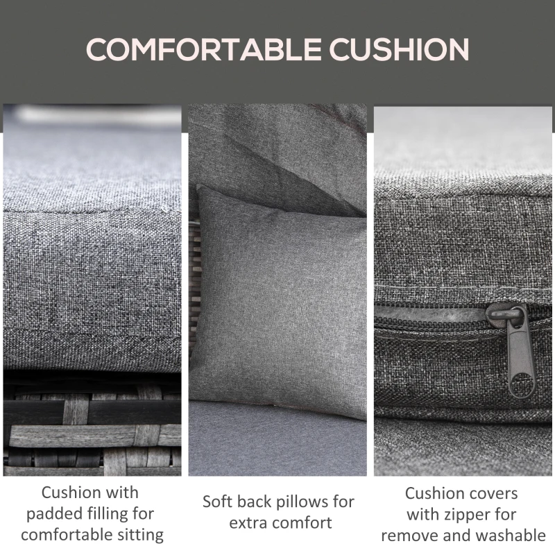 Outsunny 4 Piece Round Rattan Daybed, Convertible Patio Furniture Set, Adjustable Sun Canopy, Sectional Outdoor Sofa, 2 Chairs, Extending Tea Table Ottoman Chair, 3 Pillows, Gray