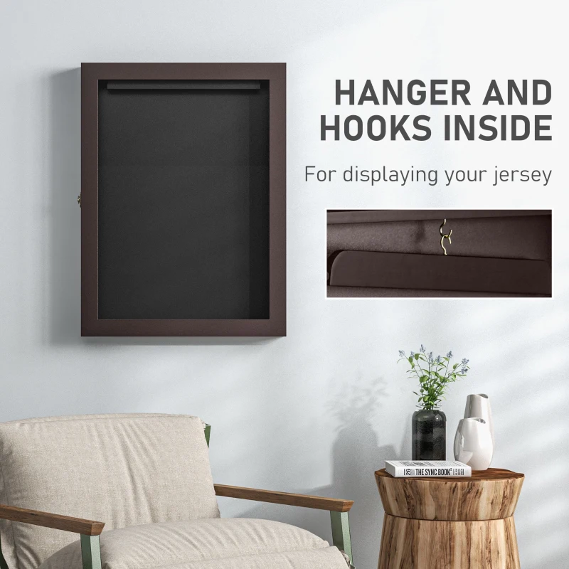 HOMCOM 24" x 32" Hockey Jersey Frame, Jersey Shadow Box for Basketball Football Baseball, Brown