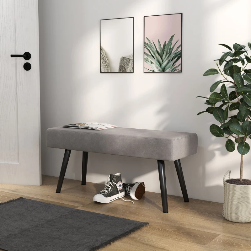 HOMCOM 39 Inches Upholstered Bedroom Bench, Modern End of Bed Bench with Steel Legs, Gray