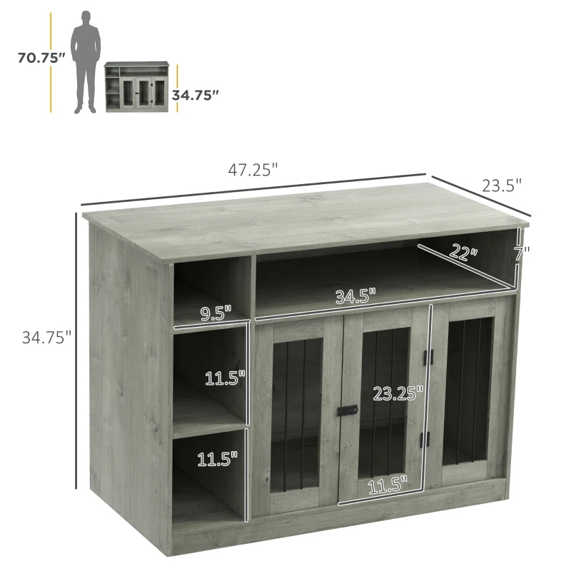 PawHut 47" Dog Crate Furniture with Storage, for Large Medium Dogs, Gray