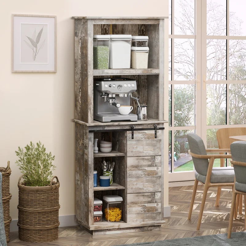 HOMCOM Freestanding Rustic Kitchen Buffet with Hutch, Pantry Storage Cabinet with Sliding Barn Door, Adjustable Shelf, Vintage Wood