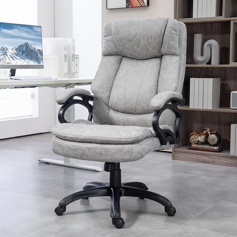 HOMCOM 6 Point Vibration Massage Office Chair with Heat, Microfibre Fabric Comfy Computer Desk Chair, Gray