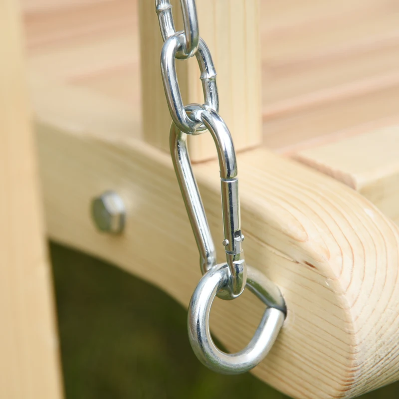 Outsunny Wooden Porch Swing Bench, 2-Seater Outdoor Swing Glider with Adjustable Canopy, Adjustable Hanging Chains, A-Frame, for Garden, Poolside, Backyard, Brown