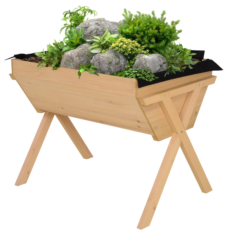 Outsunny 39'' x 28'' Raised Garden Bed with Legs, Elevated Wooden Planter Box with Bed Liner for Vegetables, Flowers Herbs, Backyard Patio Balcony Use