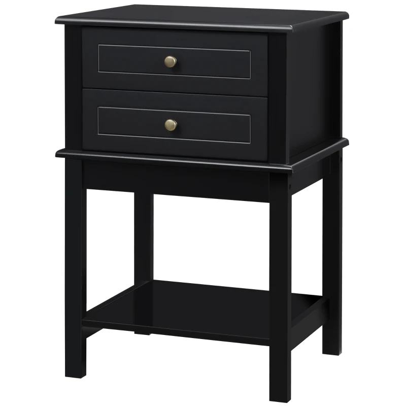 HOMCOM Modern Sofa Side Table, Accent End Table with Drawers and Storage Shelf, Nightstand for Bedroom Living Room, Black