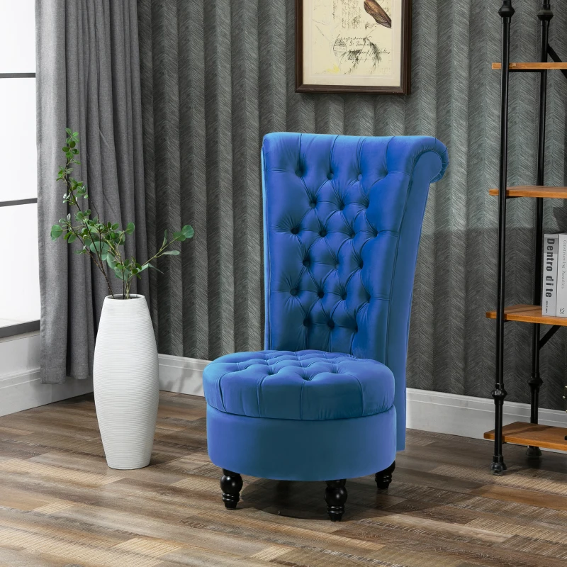 HOMCOM Retro High Back Armless Royal Accent Chair Fabric Upholstered Tufted Seat for Living Room, Dining Room and Bedroom, Blue
