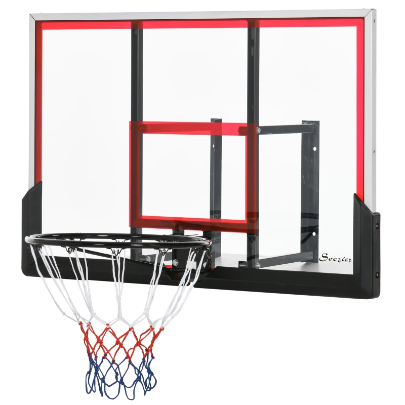 Soozier Wall Mounted Basketball Hoop, Basketball Goal Combo Kit with 43" x 30" Shatter Proof Backboard, Durable Bracket and All Weather Net for Outdoor Use