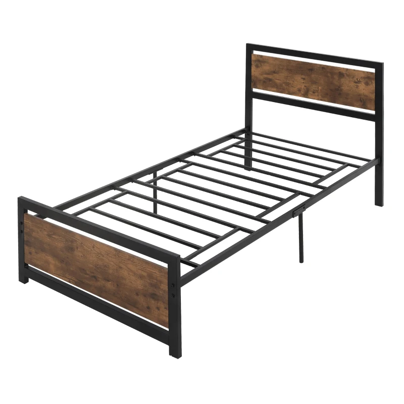 HOMCOM Single Bed Frame with Headboard & Footboard, Strong Metal Slat Support Bed Frame w/ Underbed Storage Space, No Box Spring Needed, 41.75'' x 76.75'' x 40.5''