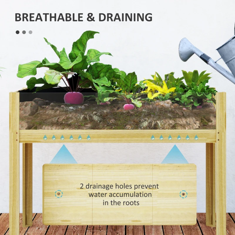 Outsunny Wooden Raised Garden Bed with Acrylic Panels, Raised Planter Box with Drainage Holes, 43.3" x 19.7" x 31.5"
