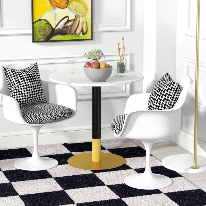 HOMCOM Round Dining Table, Modern Dining Room Table with Faux Marble Top, Steel Base, Space Saving Small Kitchen Table, White