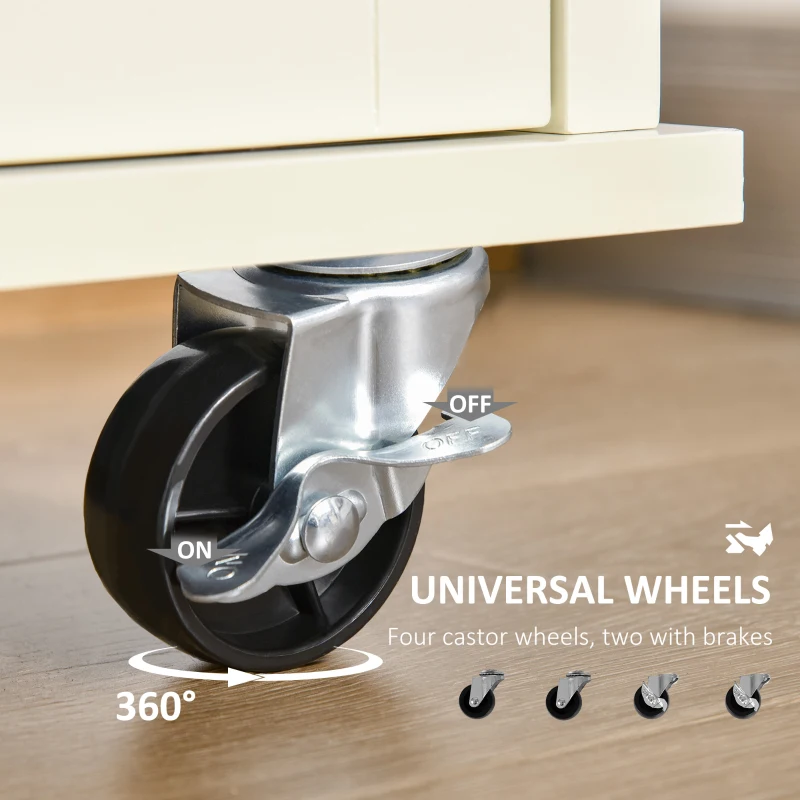 HOMCOM 43" Rolling Kitchen Island, Kitchen Storage Cart on Wheels with Sliding Doors, Cabinet, 2 Drawers, and Towel Rack, Cream White