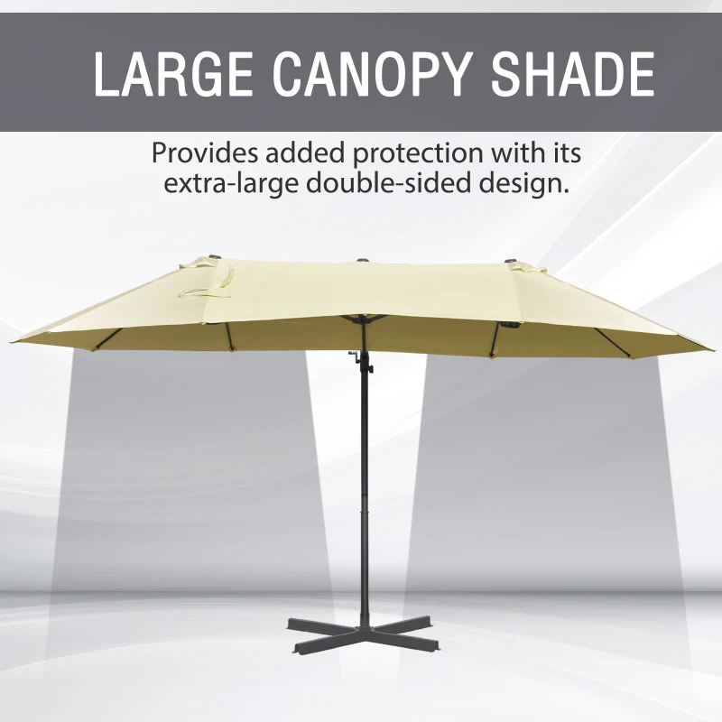 Outsunny 14ft Patio Umbrella Double-Sided Outdoor Market Extra Large Umbrella with Crank, Cross Base for Deck, Lawn, Backyard and Pool, Off-White