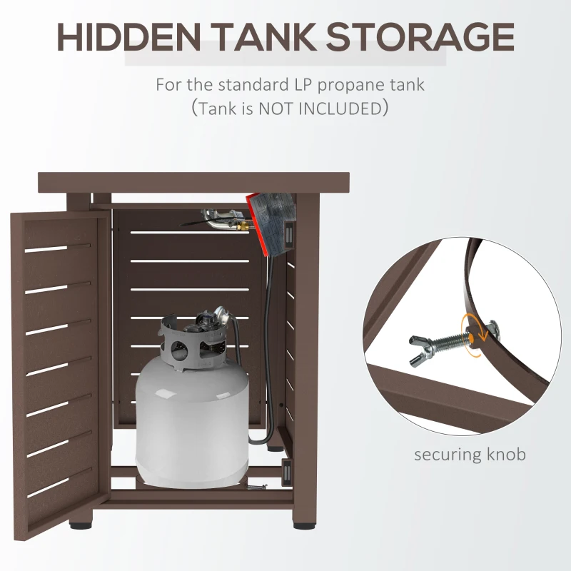 Outsunny 42 Inch Outdoor Propane Gas Fire Pit Table, 50,000 BTU Auto-Ignition Rectangular Gas Firepit with Slat Tabletop, Lid, Lava Rocks, Rain Cover, CSA Certification, Brown