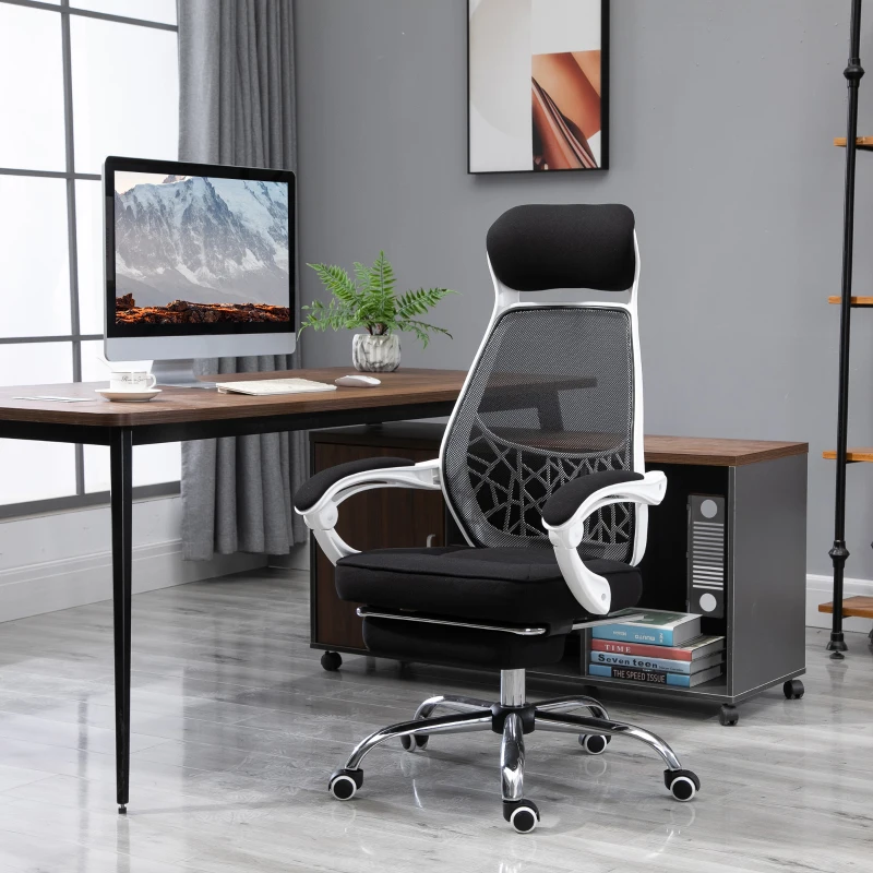 Vinsetto Ergonomic High Back Mesh Office Chair Swivel Reclining Computer Desk Chair with Retractable Footrest, Headrest, Padded Armrest