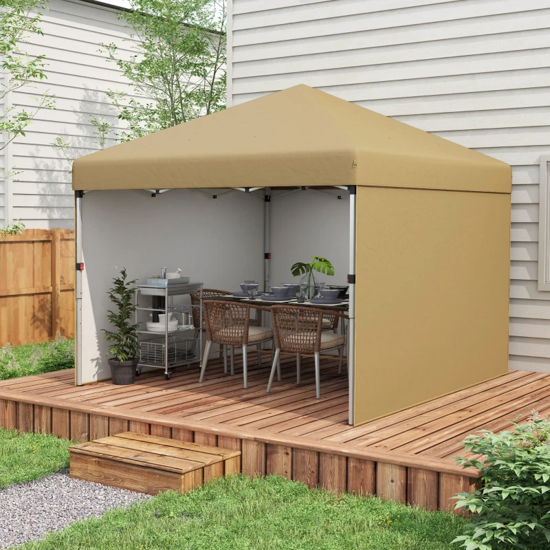 Outsunny 10' x 10' Pop Up Canopy with Sidewalls, Weight Bags and Carry Bag, Height Adjustable Tent for Parties, Beige