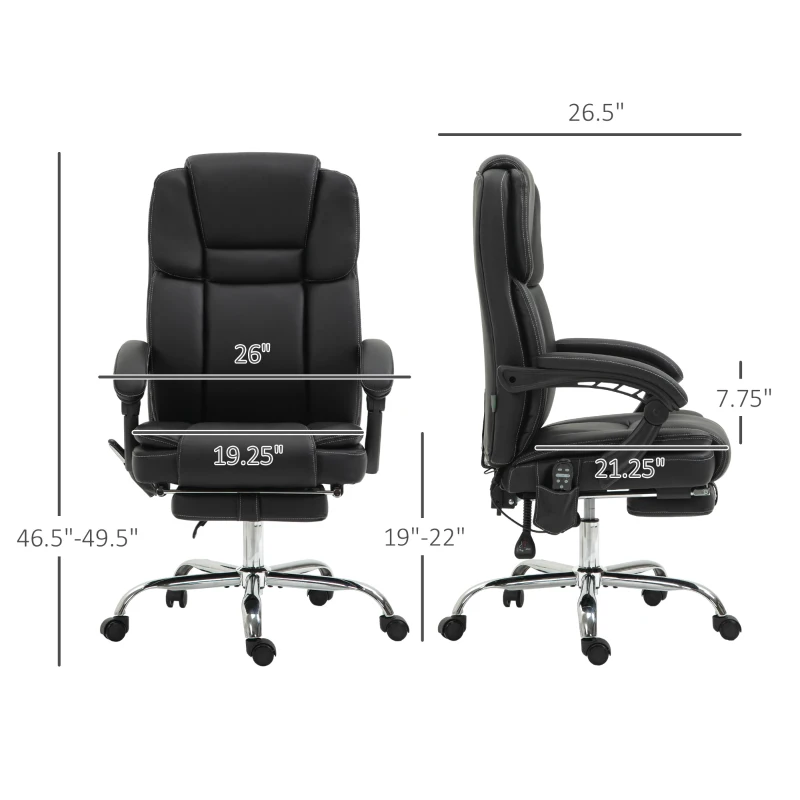 Vinsetto 6 Point Vibration Massage Office Chair, PU Leather Reclining Computer Chair with Adjustable Height, Black