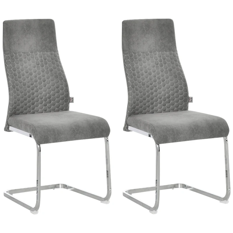 HOMCOM Set of 2 Dining Chairs High Back Accent Chair for Dining Room, Living Room with Bent Metal Base, Grey