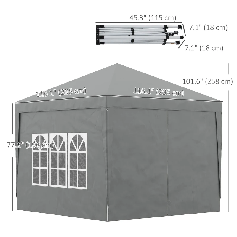 Outsunny 10'x10' Outdoor Pop Up Party Tent Wedding Gazebo Canopy with Carrying Bag (Light Grey)
