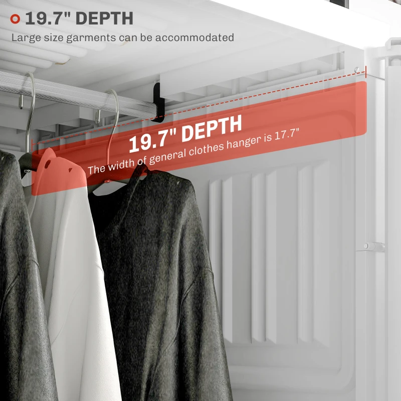 HOMCOM Portable Wardrobe, Foldable Clothes Storage Organzier with 5 Compartments, 1 Hanging Rod, Magnet Doors, White