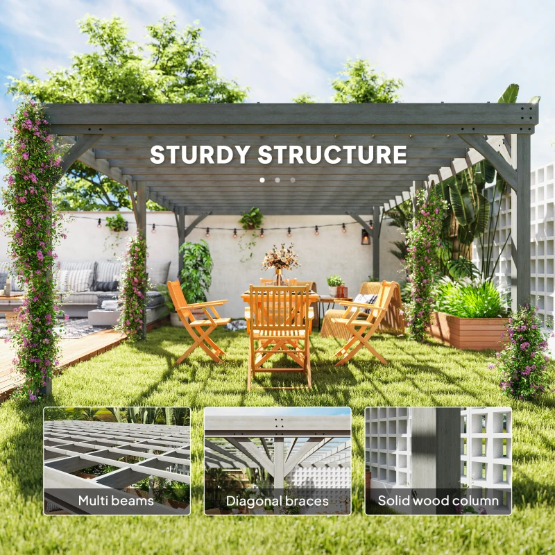 Outsunny 12' x 20' Outdoor Wooden Pergola, Grape Vine Gazebo with Concrete Anchors for Garden, Patio, Backyard, Deck, Gray