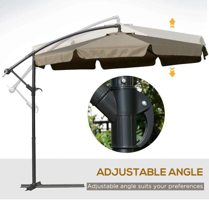 Outsunny 9' Offset Hanging Patio Umbrella, Cantilever Umbrella with Easy Tilt Adjustment, Cross Base and 8 Ribs for Backyard, Poolside, Lawn and Garden, Coffee