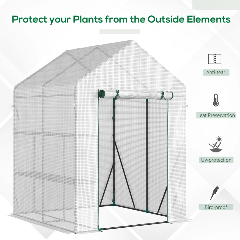 Outsunny 56" x 56" Walk-in Greenhouse Outdoor, Portable Gardening Plant Hot House with 2-Tier Shelf, Green
