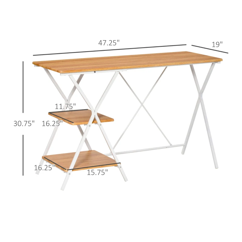 HOMCOM Computer Desk with Storage Shelves, Writing Desk for Home Office, Study Workstation, Natural