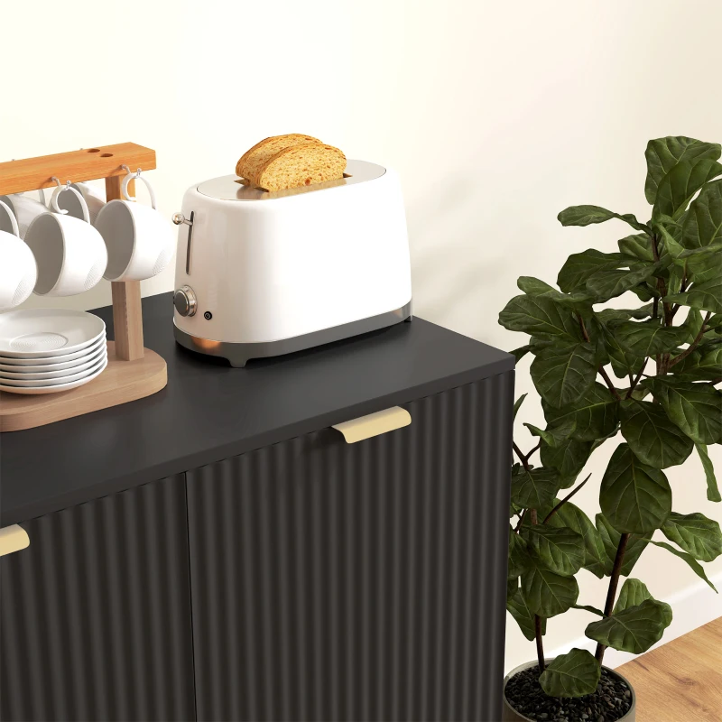 HOMCOM Modern Kitchen Storage Cabinet, Sideboard Buffet Cabinet with Adjustable Shelves and Metal Legs for Kitchen, Black