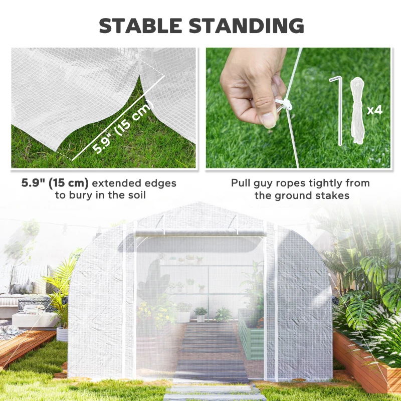 Outsunny 19.5' x 10' x 6.6' Tunnel Greenhouse Outdoor Green House with Roll-up Mesh Sidewalls, Mesh Door, Galvanized Steel, White