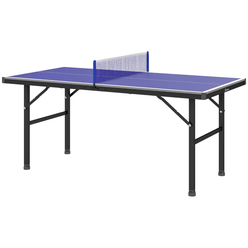 Soozier 5' x 2.5' Mini Ping Pong Table with Professional UV Treated Tabletop, Foldable Table Tennis Table with Adjustable Feet and Net for Outdoor and Indoor, Blue