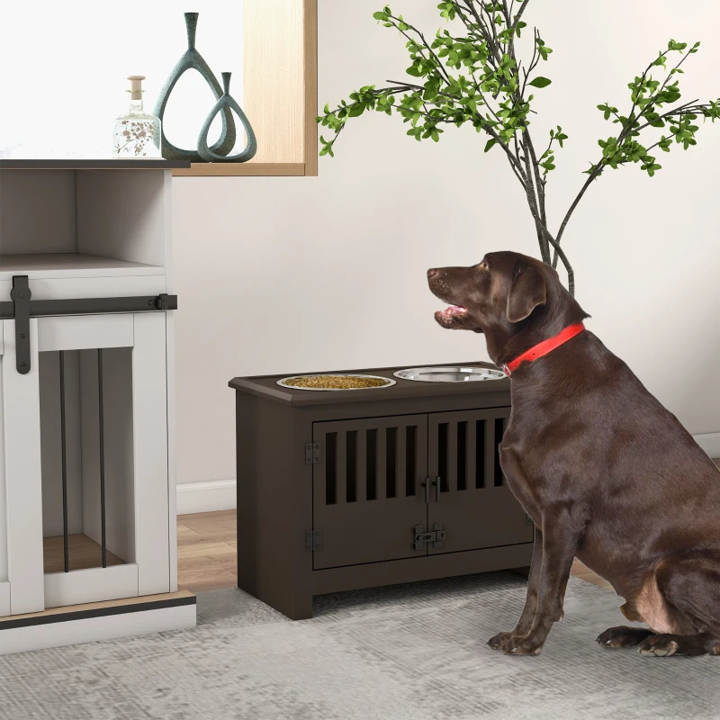 PawHut Dog Food Storage Cabinet with Bowls & Dog Feeding Station, Espresso