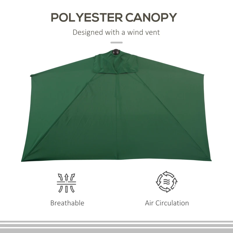 Outsunny 8ft Half Umbrella Outdoor Balcony Parasol Patio Garden Outdoor Window Sun Shade w/ 5 Ribs, Green