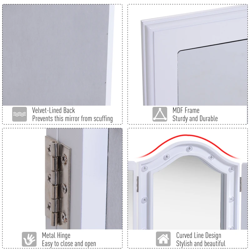 HOMCOM Vanity Lighted Makeup Mirror Tri- Fold Tabletop Living Room Dressing with 16 LED Lights - White