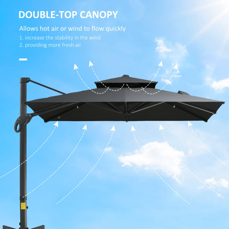 Outsunny 10ft Offset Patio Umbrella, Hanging Cantilever Umbrella, Square Shape, Aluminum Cross Base, Tilt, 360-Degree Rotation, Gray