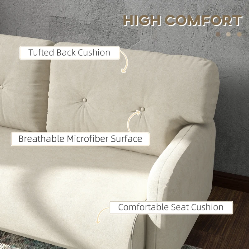 HOMCOM 58" 2 Seat Sofa, Modern Love Seats Furniture, Upholstered 2 Seater Couch, Solid Wood Frame, Beige